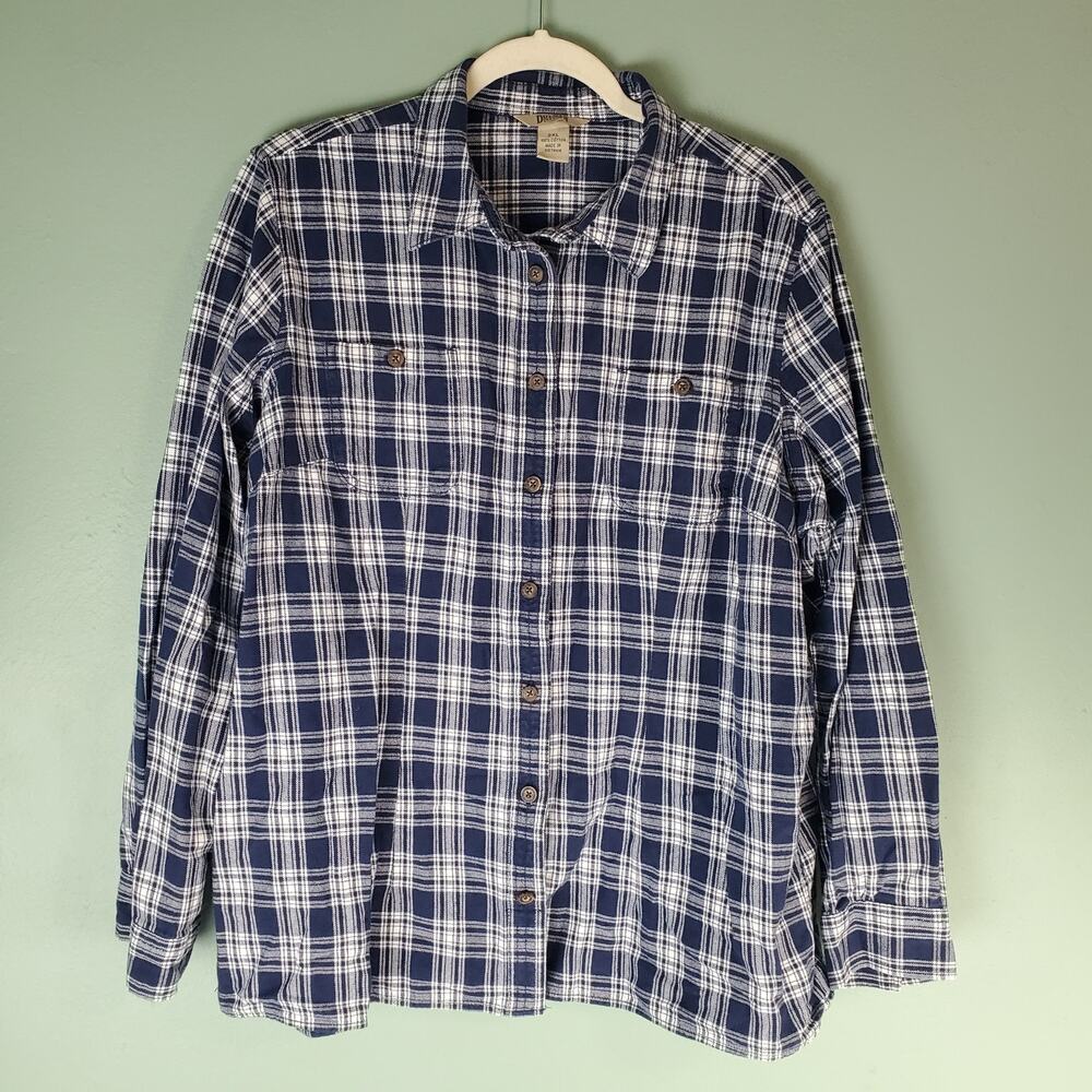 Duluth Trading Co. Womens Blue White Plaid Free Swingin' Flannel Shirt Size 2XL